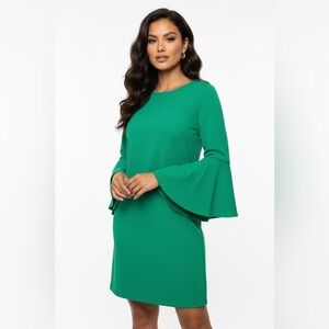 TCEC Emerald Green Bell Sleeve Tunic Dress Top Size Small